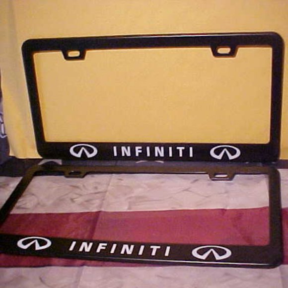 Set of 2 INFINITI License Plate Frames Black Metal NEW - Picture 1 of 5